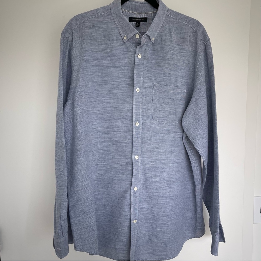 Banana Republic Slim Fit Linen Blend Casual Button Down Shirt